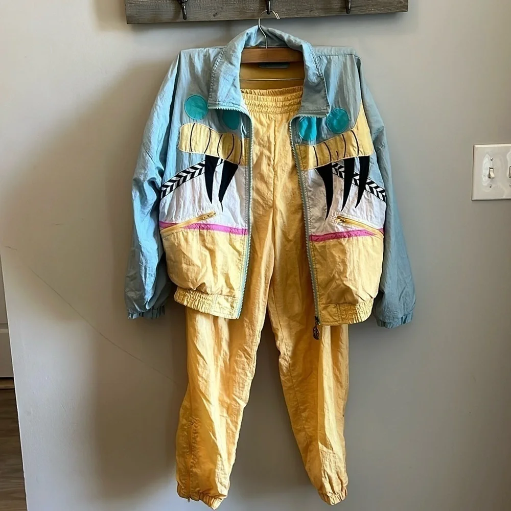 Vintage Ixspa by Jamie Sadock Track Suit Set Windbreaker & Nylon Joggers Size XS